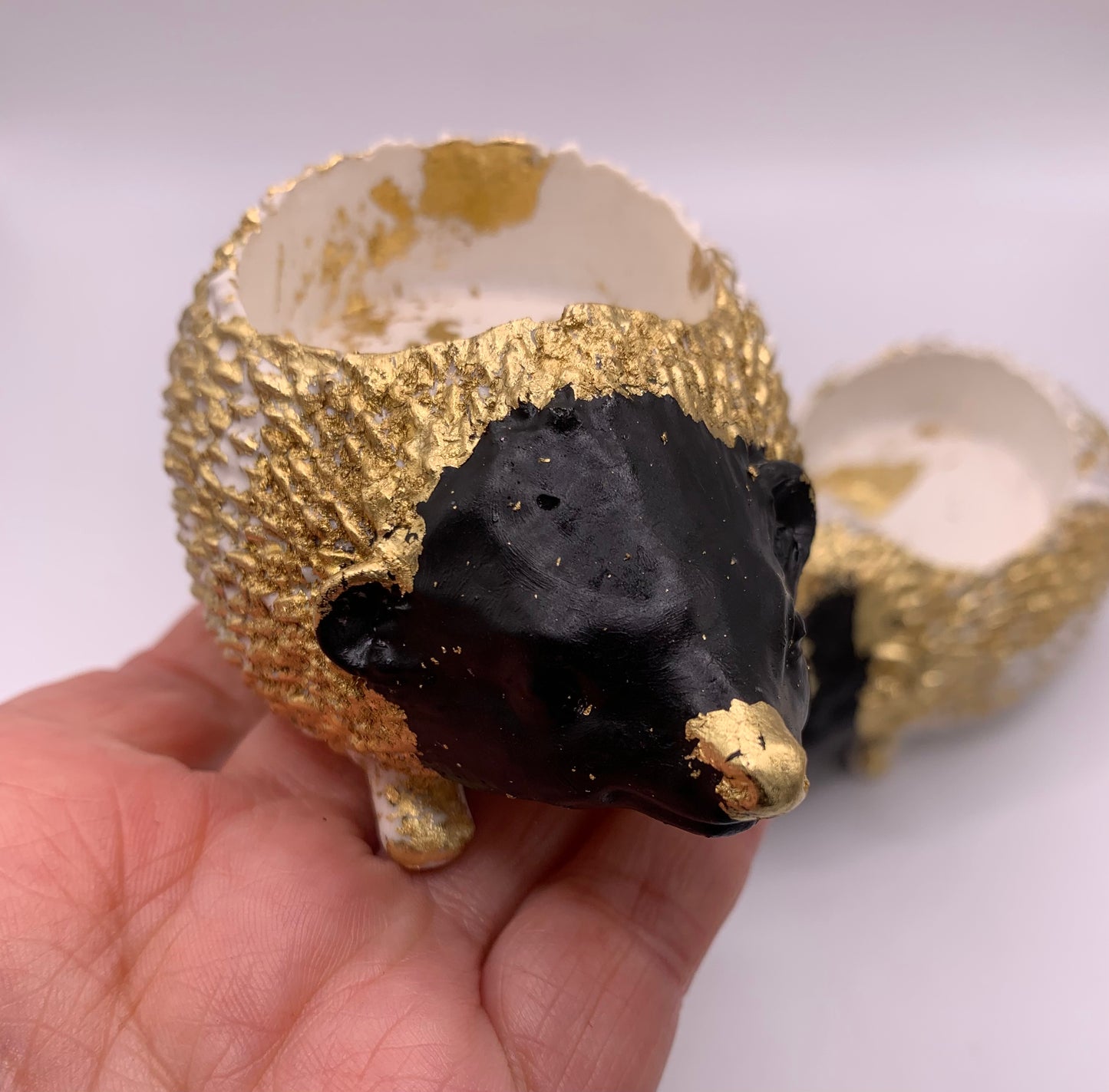 READY NOW - Adorable Hedgehog Tea Light 🖤🤍