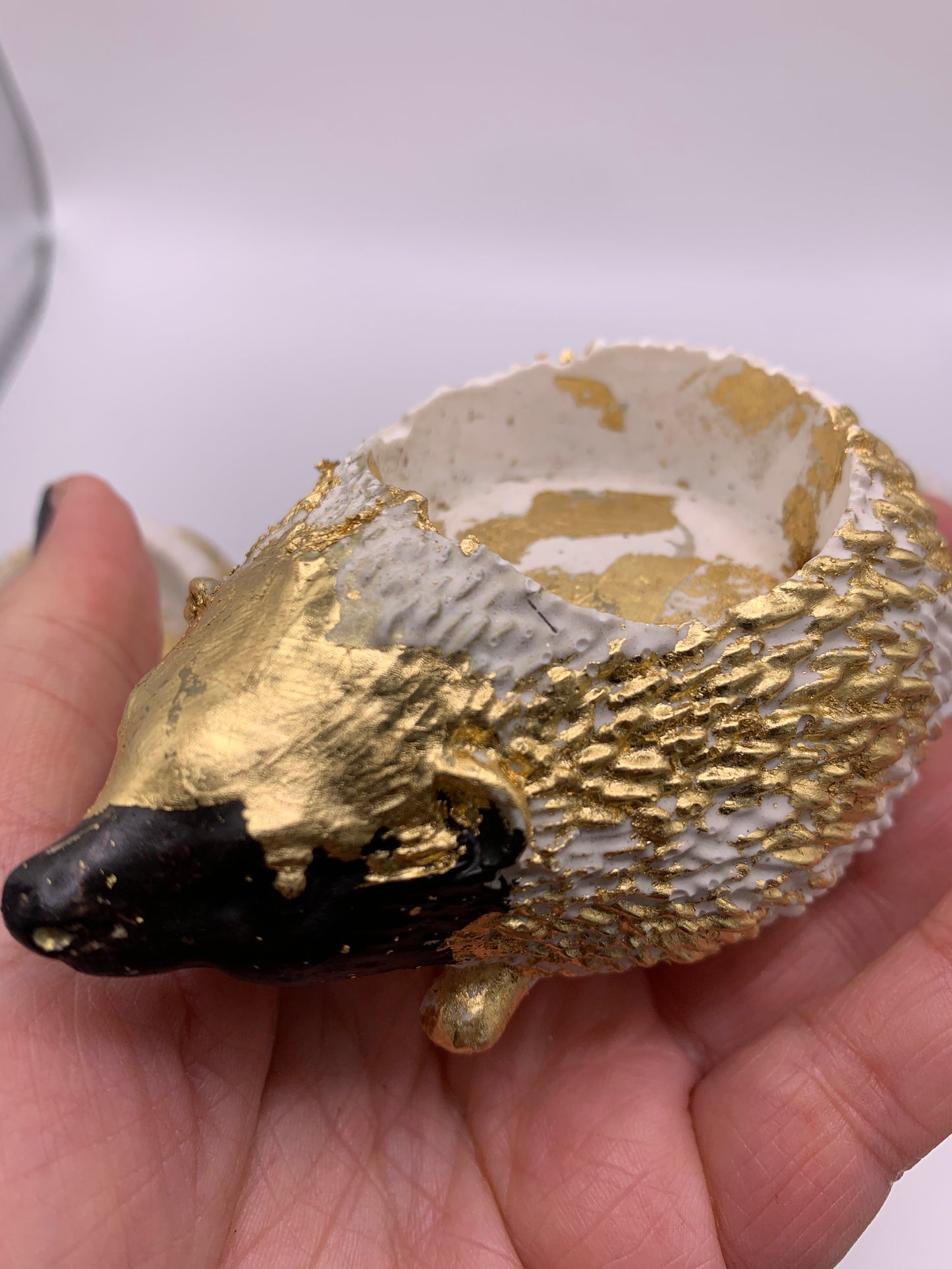 READY NOW - Adorable Hedgehog Tea Light 🖤🤍