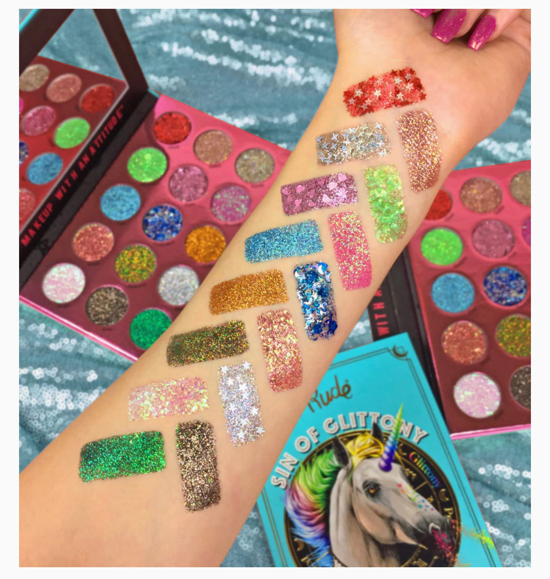 Unicorn Glitter Eyes Pallette - Sin of Glittony by RUDE make up with an Attitude 🦄