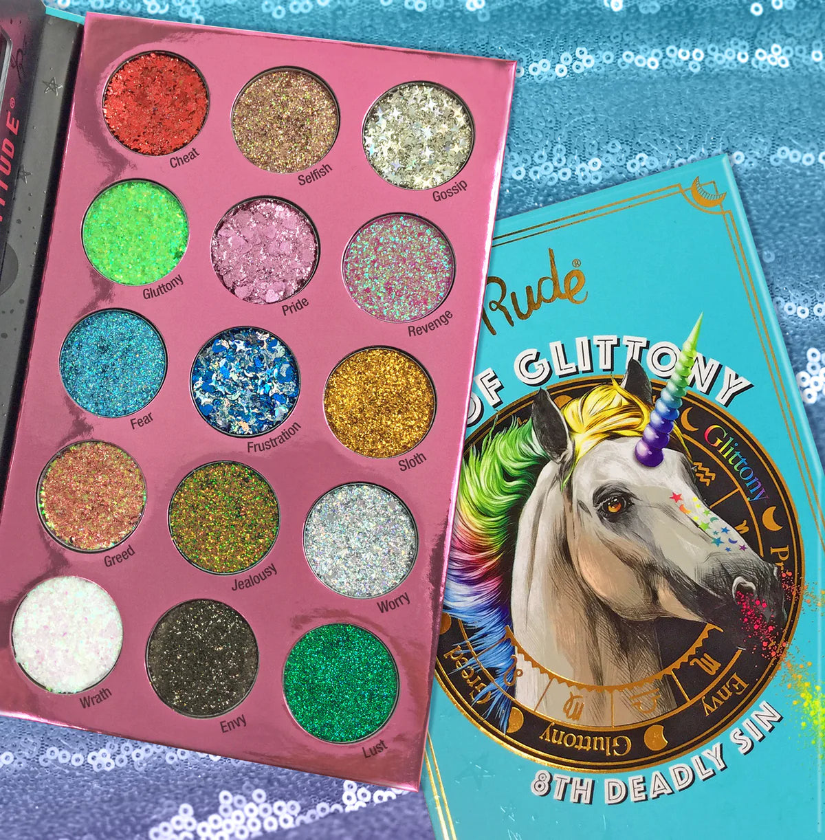 Unicorn Glitter Eyes Pallette - Sin of Glittony by RUDE make up with an Attitude 🦄
